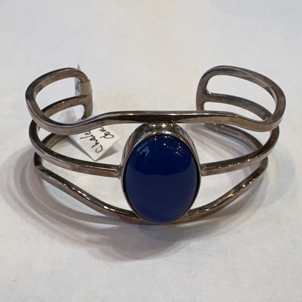 Sterling Silver Contemporary Cuff Bracelet with large oval genuine stone